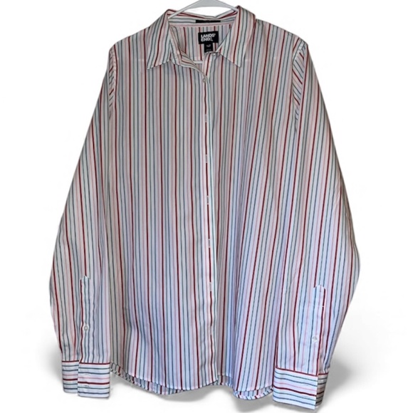 Lands’ End Tall Women Multi Striped No Iron Button Down Long Sleeve Shirt Sz-14T - Picture 1 of 6